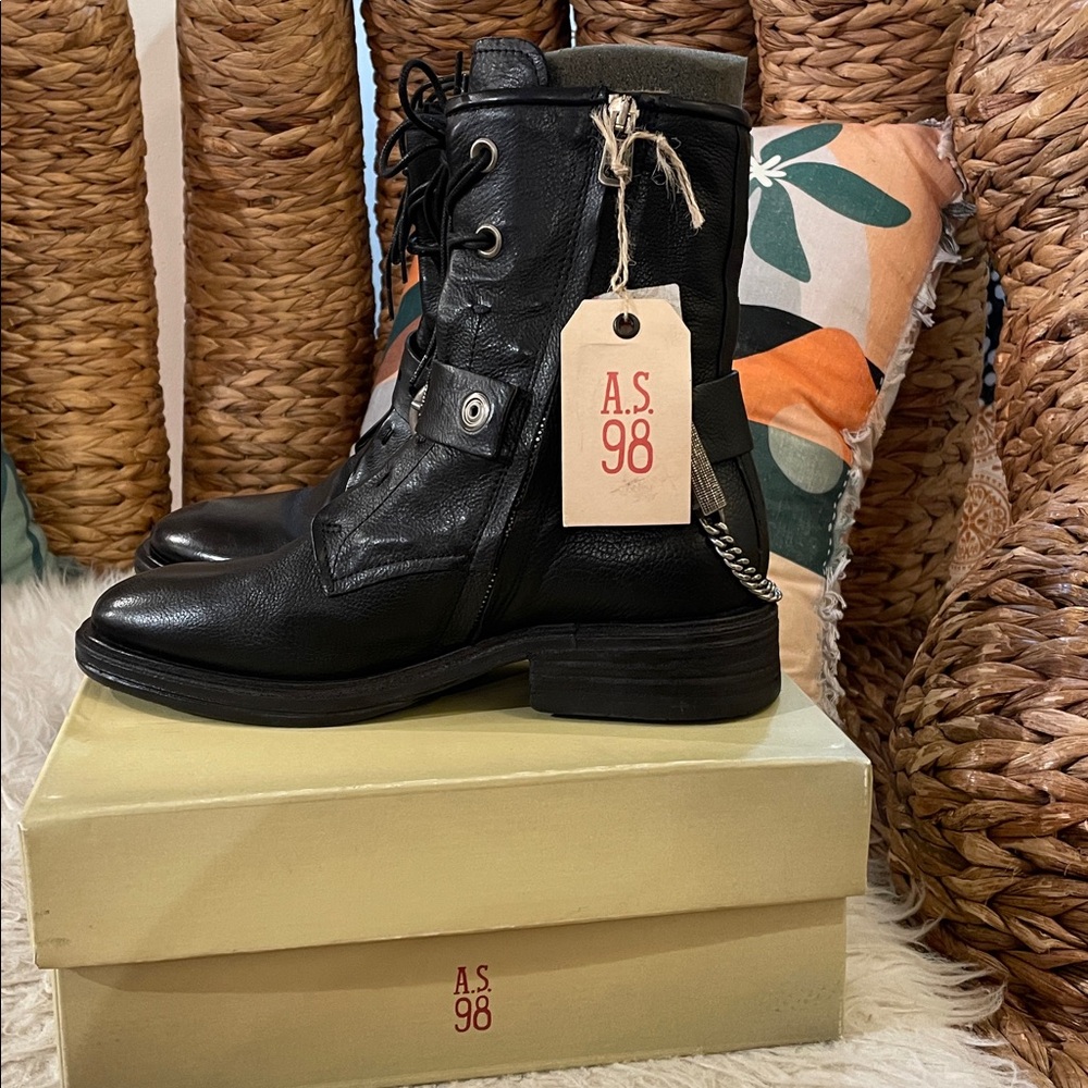 NWT - A.S. 98 Faust Womens Black Leather Zipper Casual Dress Boots
